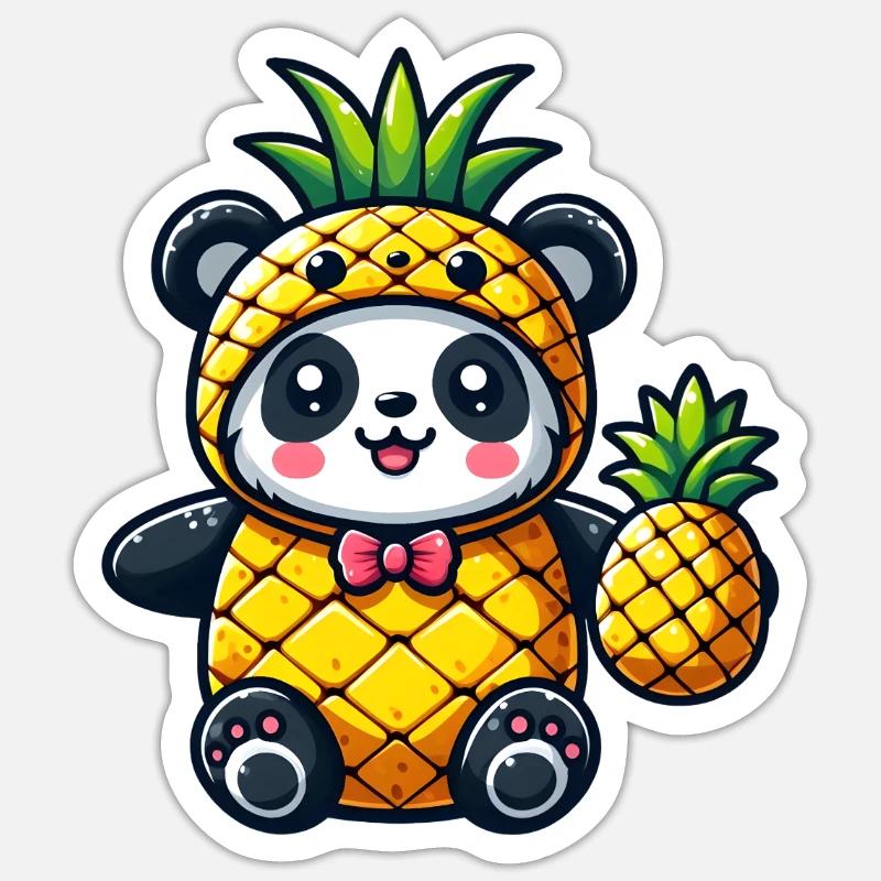 Panda en costume d’ananas - Sticker taille S (10 x 10 cm) - blanc mat