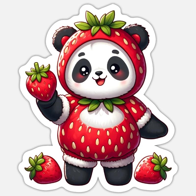Panda im Erdbeerkostüm - Sticker Größe S (10 x 10 cm) - Mattweiß