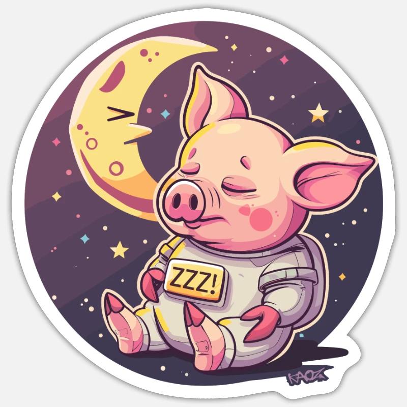 Sleeping pig on the moon - Sticker size S (10 x 10 cm) - white matte