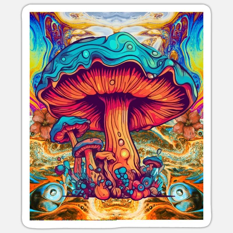 Champignons psychédéliques - Sticker taille S (10 x 10 cm) - blanc mat
