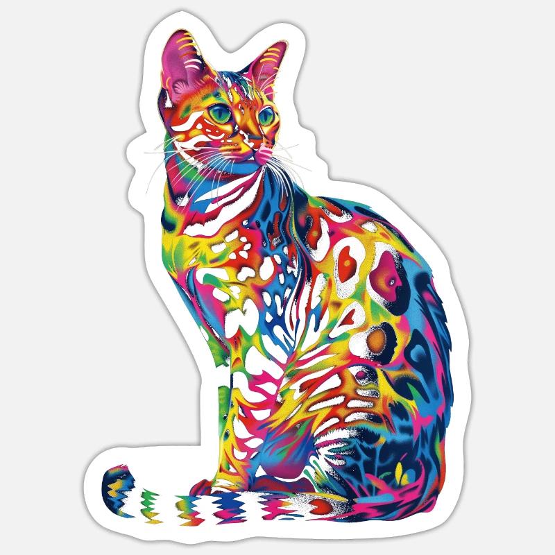 Chat du Bengale Pop Art - Sticker taille S (10 x 10 cm) - blanc mat