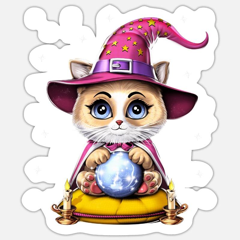 Diseuse de bonne aventure chat - Sticker taille S (10 x 10 cm) - blanc mat