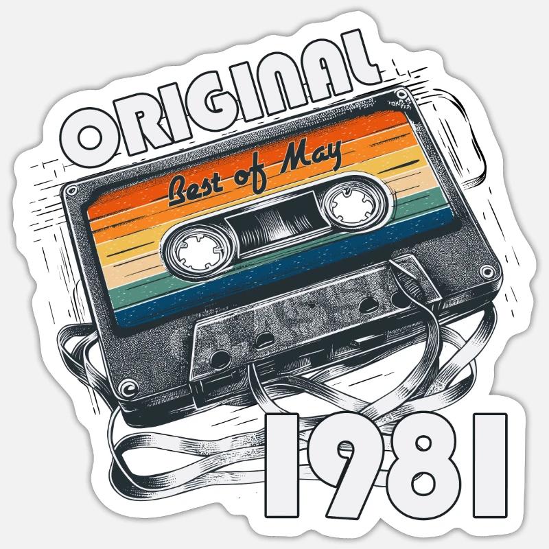 Cassette Mai 1981 Millésime 1981 Anniversaire 1981 - Sticker taille S (10 x 10 cm) - blanc mat
