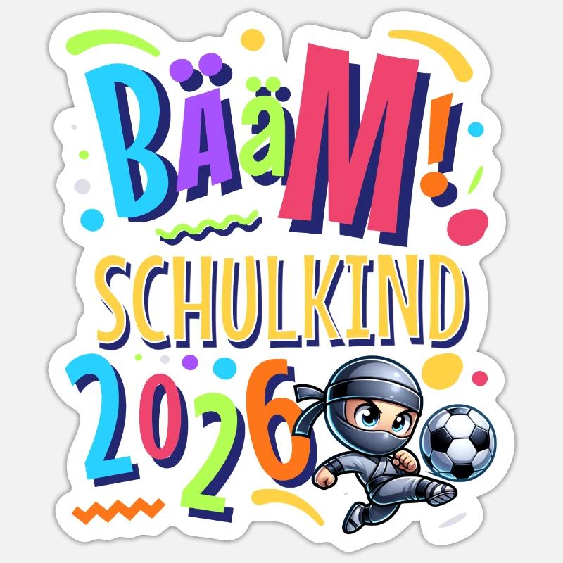 Bääm Schulkind 2026 Ninja Fußball Einschulung - Sticker Größe S (10 x 10 cm) - Mattweiß