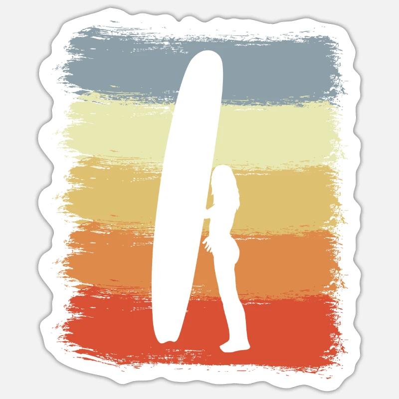 Surfeur Rétro - Sticker taille S (10 x 10 cm) - blanc mat