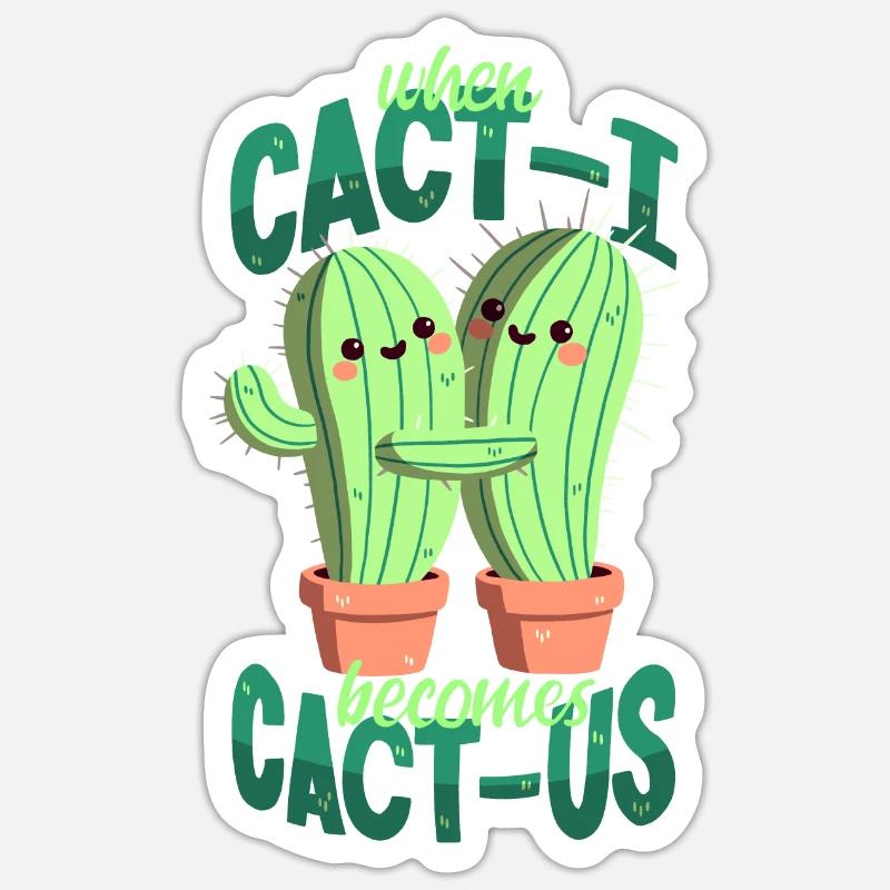Des cactus amoureux - Sticker taille S (10 x 10 cm) - blanc mat