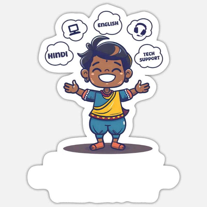 Indianer sprechen Hindi, Englisch Technischer Support Sticker Größe S (10 x 10 cm)