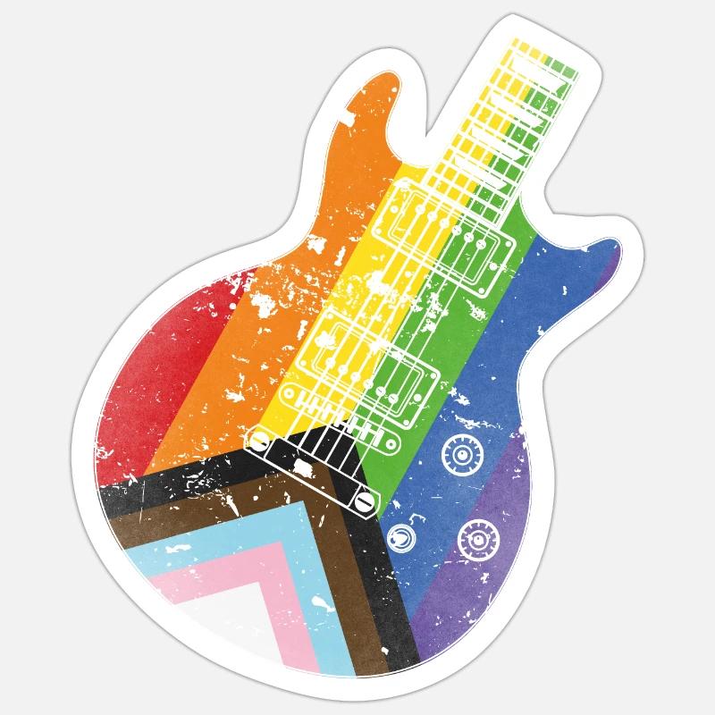 Guitare Pride Progress Flag Sticker taille S (10 x 10 cm)