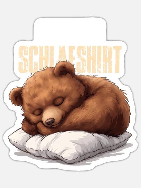 Offizielles Schlafshirt Bär - Sticker Größe S (10 x 10 cm) - Mattweiß