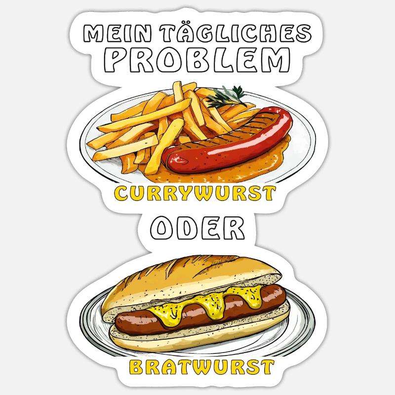 MEIN PROBLEM CURRYWURST ODER BRATWURST - Sticker Größe S (10 x 10 cm) - Mattweiß