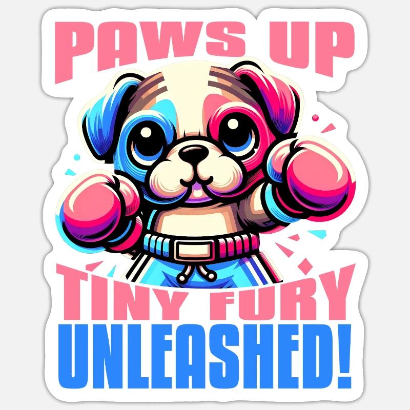 PAWS UP TINY FURY UNLEASHED MIGNON CHIEN KAWAII BOXE Sticker taille S (10 x 10 cm)