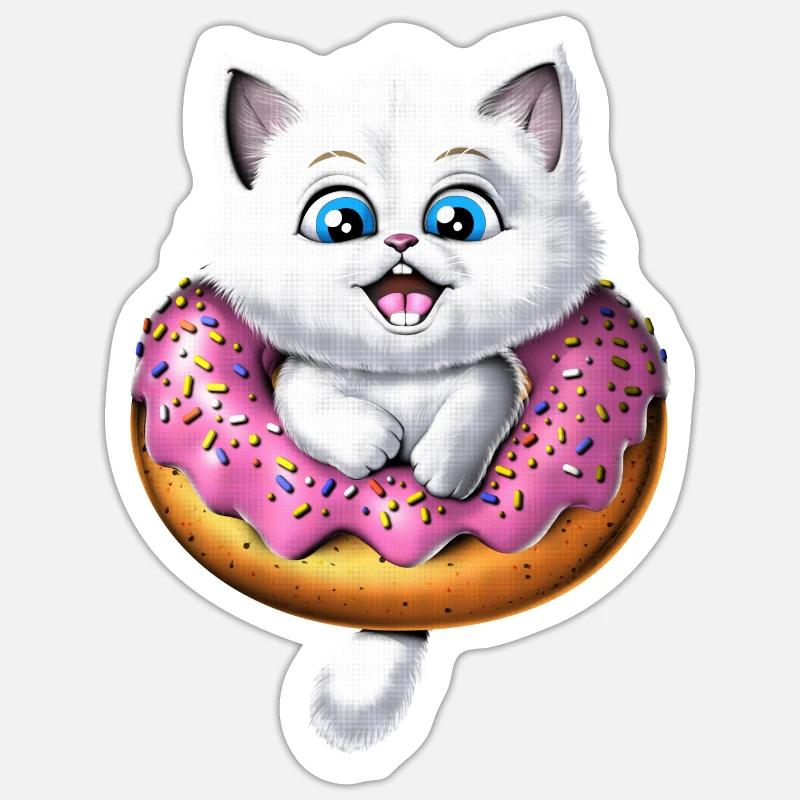 Beignet mignon pour chat - Sticker taille S (10 x 10 cm) - blanc mat