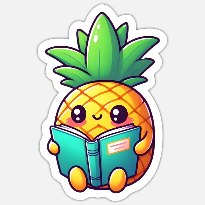 Reading pineapple - Sticker size S (10 x 10 cm) - white matte
