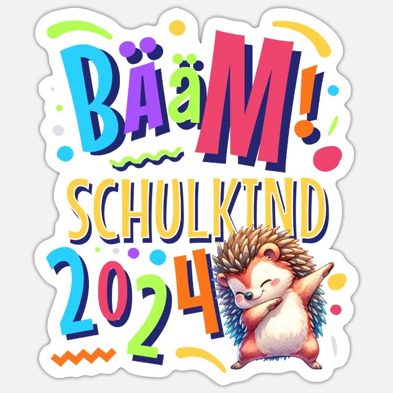 Bääm Schulkind 2024 Igel - Sticker Größe S (10 x 10 cm) - Mattweiß