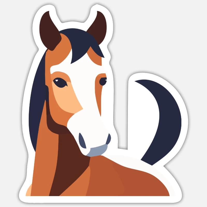 Cheval à fourrure brune - Sticker taille S (10 x 10 cm) - blanc mat