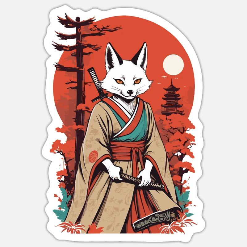 Samurai Fox Japanese Kitsune Mask Design Sticker size S (10 x 10 cm)