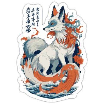 Vintage Ukiyo-E Kunst Japanische Kitsune Fuchs - Sticker Größe S (10 x 10 cm) - Mattweiß - Vorne
