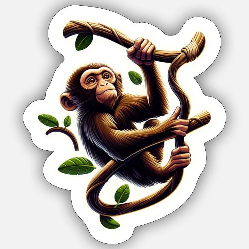 kletternder Affe - Sticker Größe S (10 x 10 cm) - Mattweiß
