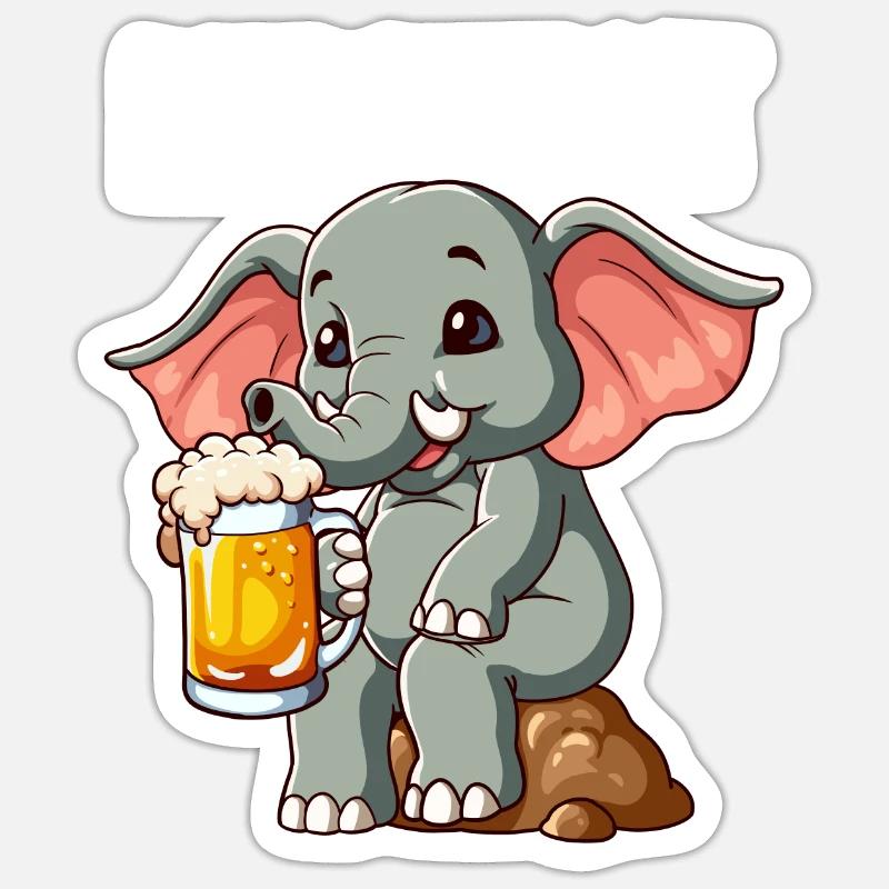 Durstfant Elefant Bier - Sticker Größe S (10 x 10 cm) - Mattweiß