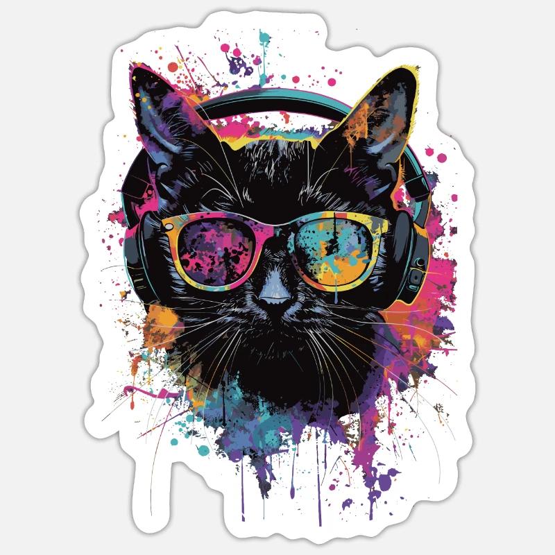 Chat noir - Sticker taille S (10 x 10 cm) - blanc mat