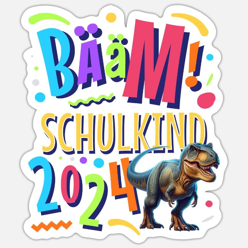 Bääm Schulkind 2024 T Rex - Sticker Größe S (10 x 10 cm) - Mattweiß