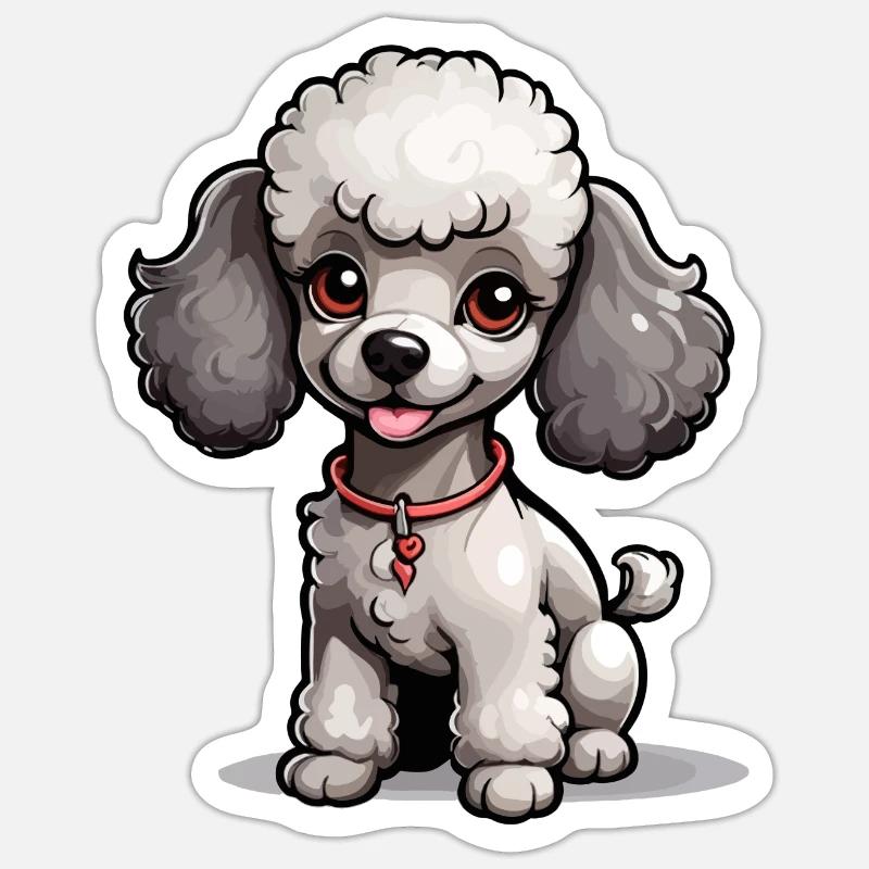 Caniche gris avec collier - Sticker taille S (10 x 10 cm) - blanc mat