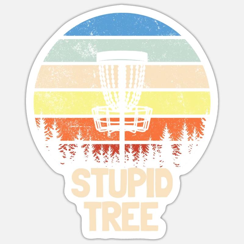 Dummer Baum-Discgolf-Retro lustiger Discgolf-Spiel - Sticker Größe S (10 x 10 cm) - Mattweiß