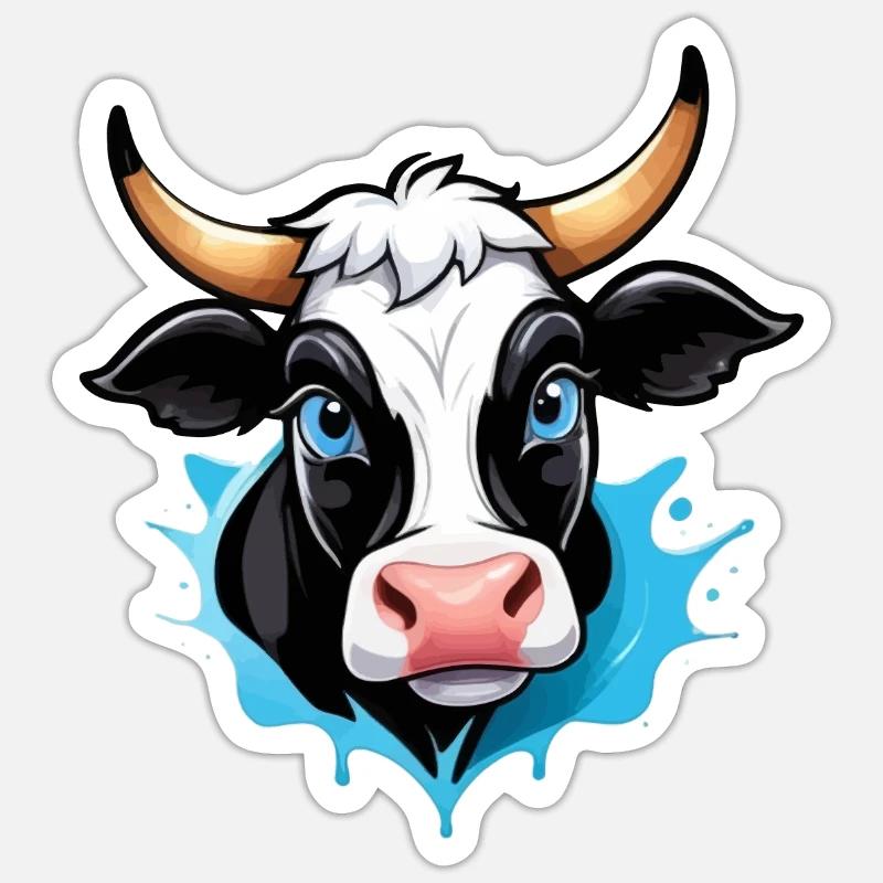 Vache dans le style bande dessinée - Sticker taille S (10 x 10 cm) - blanc mat