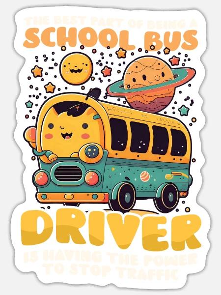 Busfahrer mit Stromstopp Verkehr - Sticker Größe S (10 x 10 cm) - Mattweiß