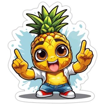 Ananas mit Guter Laune - Sticker Größe S (10 x 10 cm) - Mattweiß - Vorne