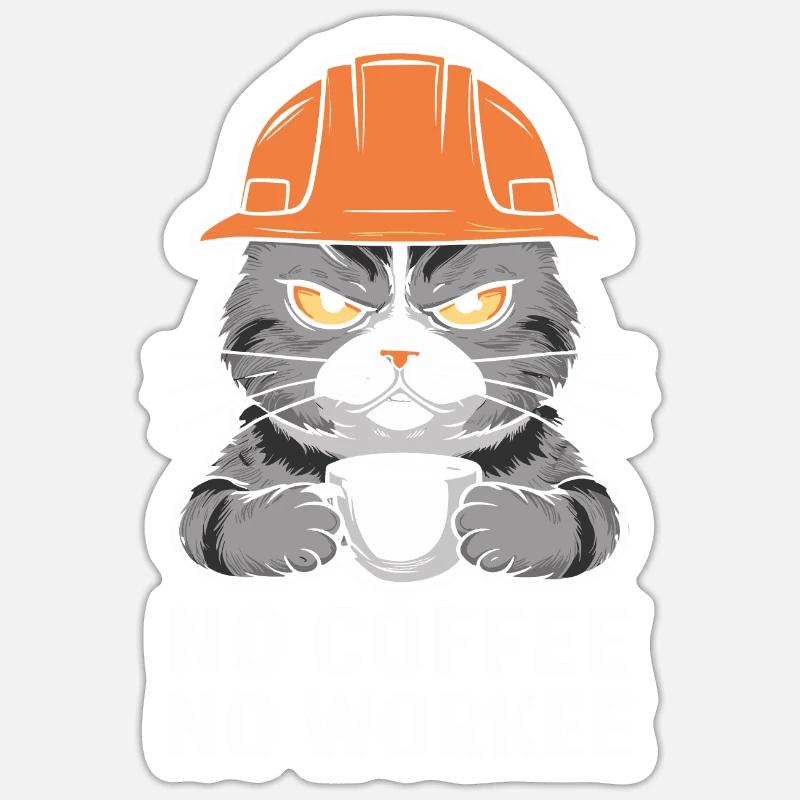 Pas de café pas de travail Conception de chat - Sticker taille S (10 x 10 cm) - blanc mat
