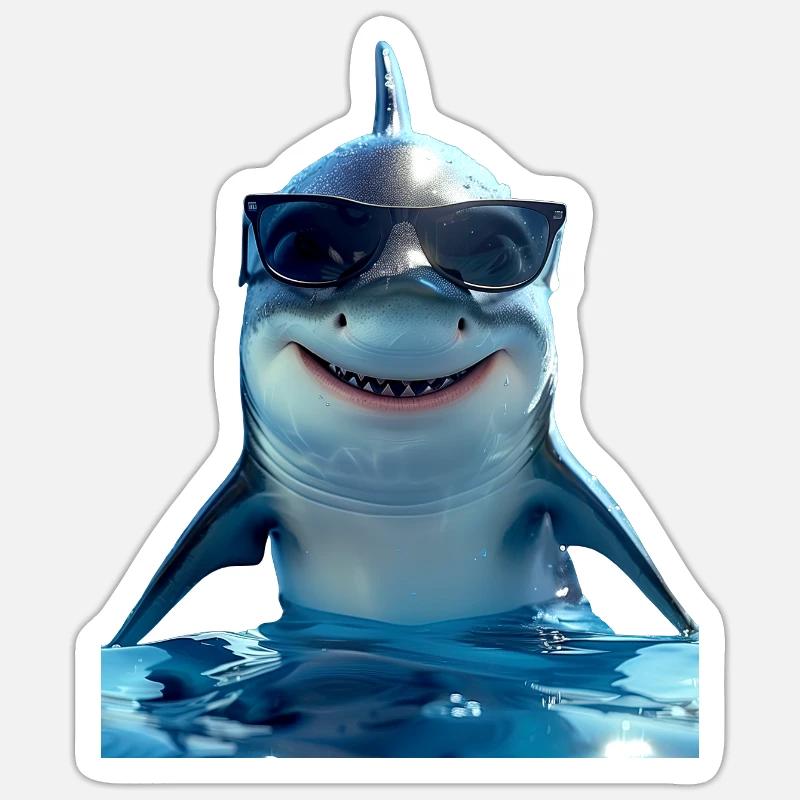 Requin Requin Requin Tigre Requin Requin Gris Grand Requin Blanc - Sticker taille S (10 x 10 cm) - blanc mat