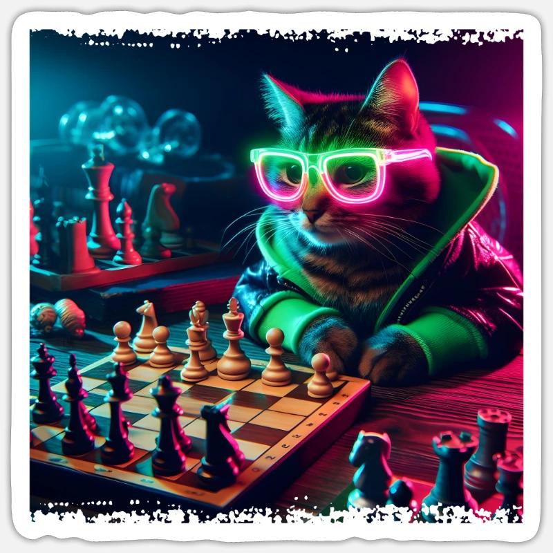 Chat du club d’échecs - Sticker taille S (10 x 10 cm) - blanc mat