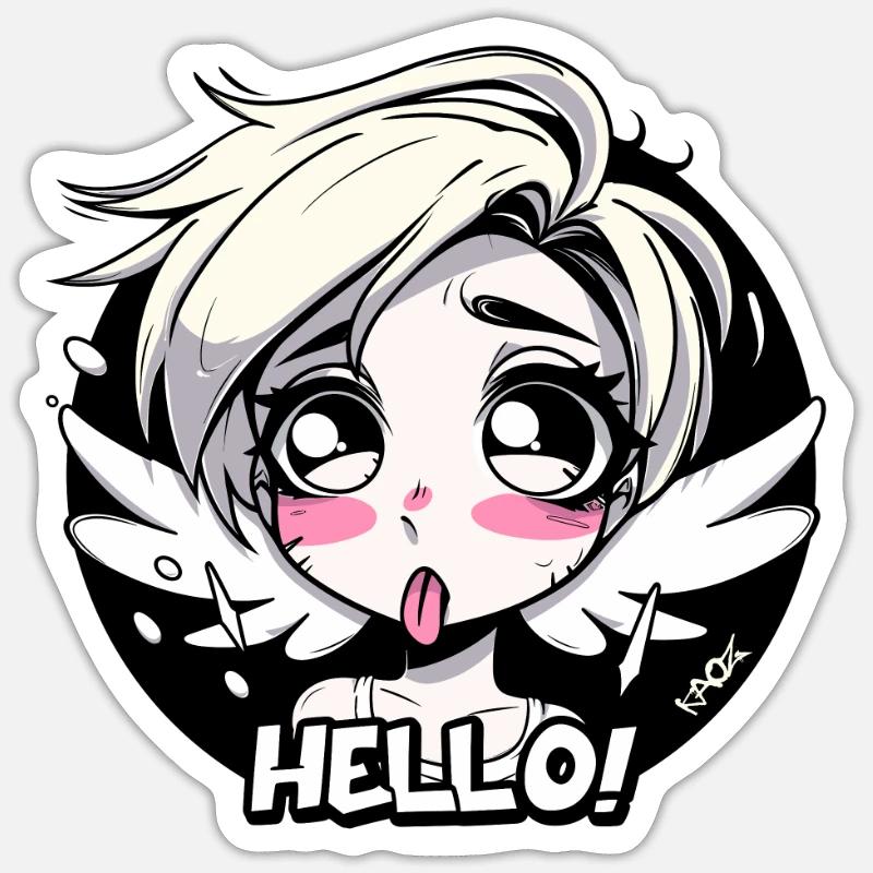 Mädchen-Engel sagt Hallo - Sticker Größe S (10 x 10 cm) - Mattweiß