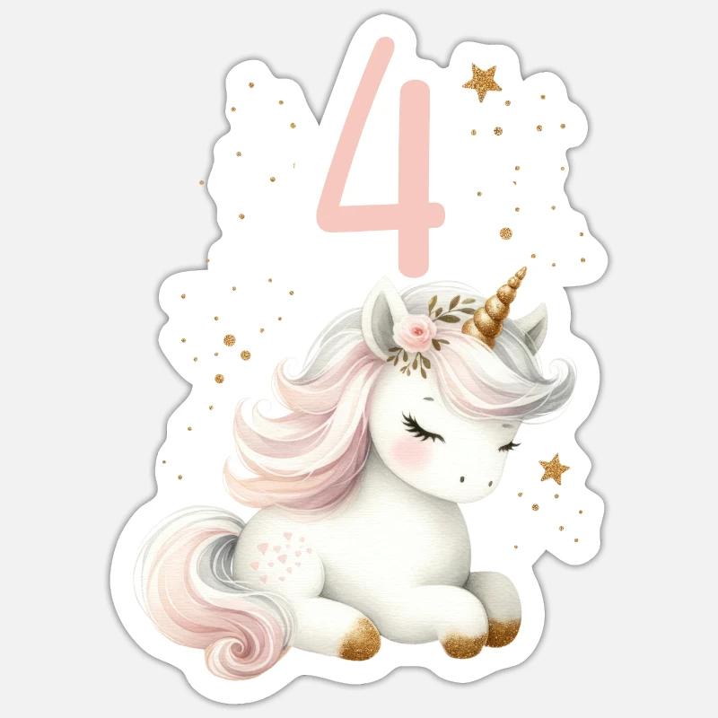Geburtstag 4 Einhorn Vierter Geburtstag Mädchen 4 Sticker Größe S (10 x 10 cm)