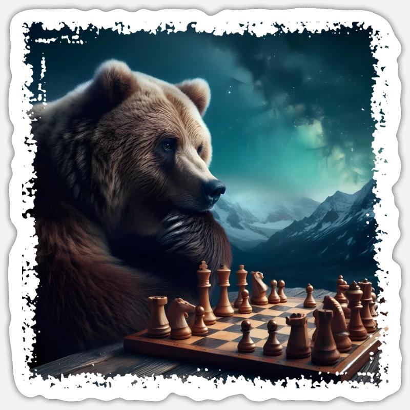 Chess Playing Bear - Sticker size S (10 x 10 cm) - white matte