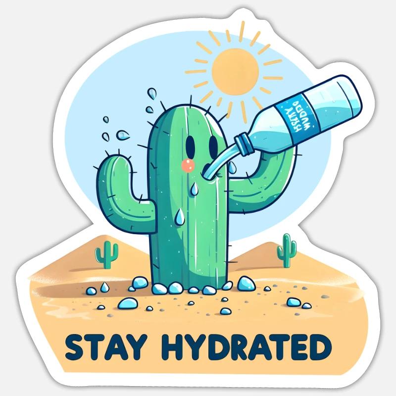 Cactus dans le désert - Sticker taille S (10 x 10 cm) - blanc mat