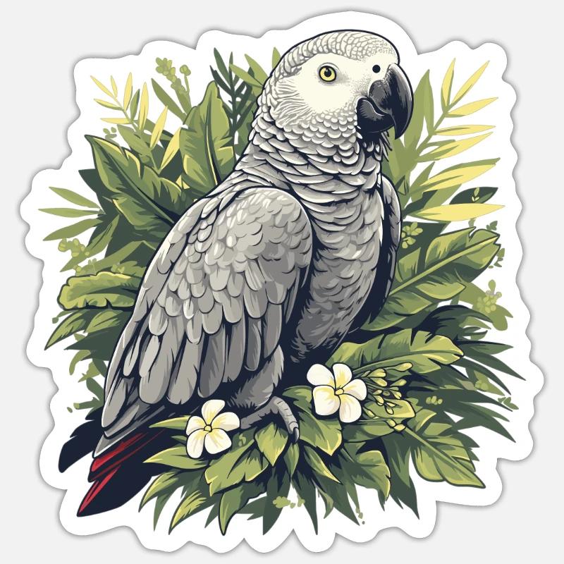 Perroquets gris d’Afrique - Sticker taille S (10 x 10 cm) - blanc mat