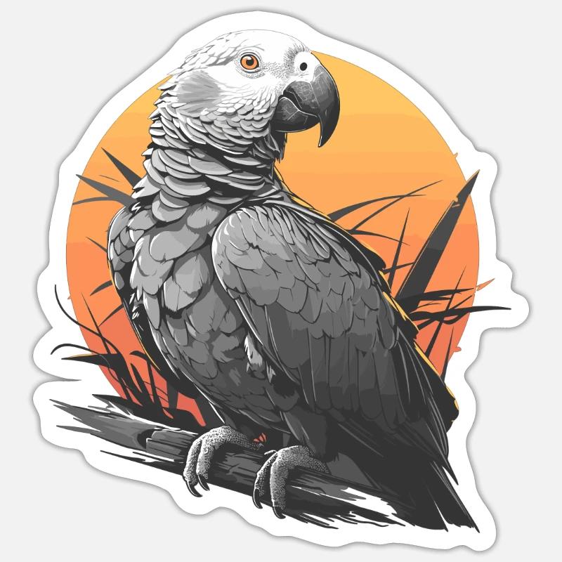 Perroquets gris d’Afrique - Sticker taille S (10 x 10 cm) - blanc mat