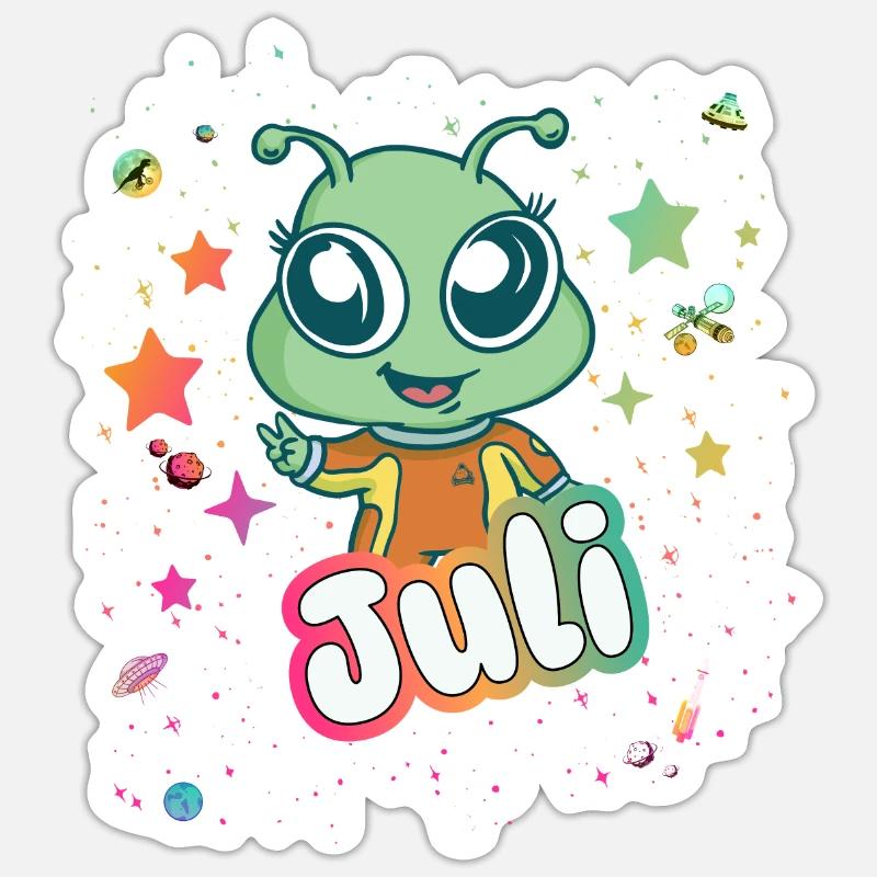 JULI - Schöner Mädchen Name mit süßem Alien Sticker Größe S (10 x 10 cm)