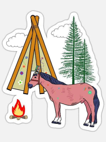 Schamanen Pferd Pferde Ross Gaul Wilder Westen - Sticker Größe S (10 x 10 cm) - Mattweiß