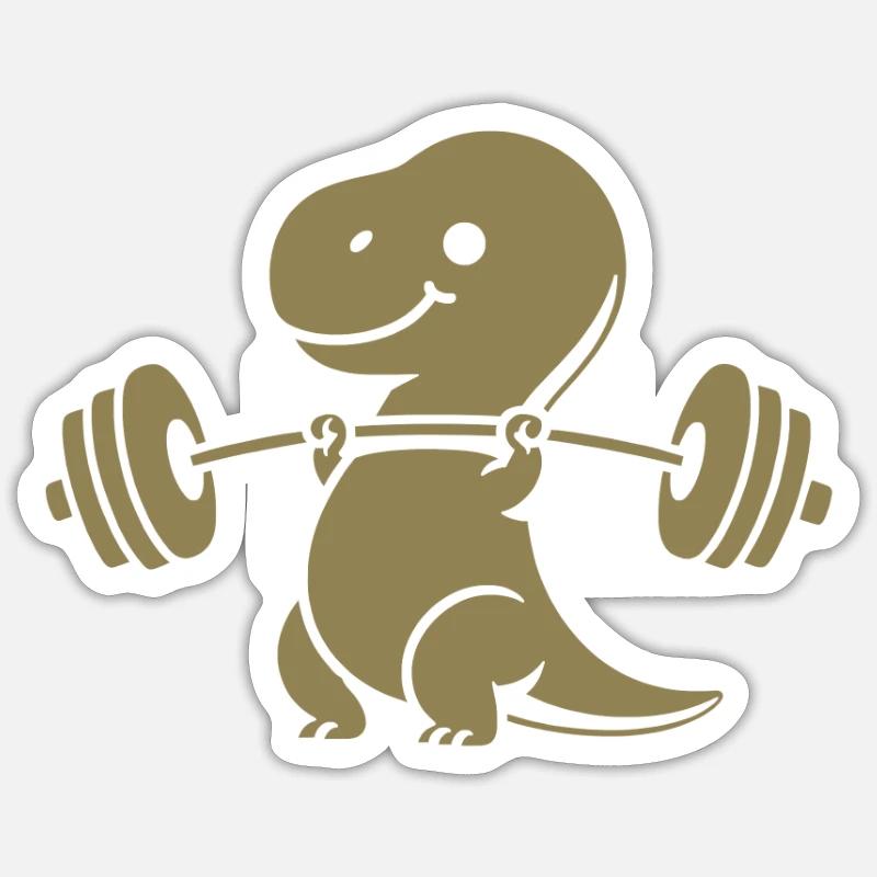 T-Rex mit Hantel Workout - Sticker Größe S (10 x 10 cm) - Mattweiß
