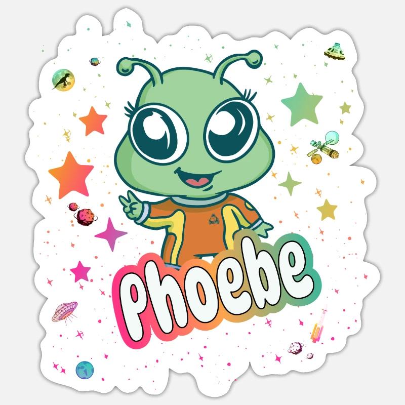 PHOEBE - Schöner Mädchen Name mit süßem Alien Sticker Größe S (10 x 10 cm)