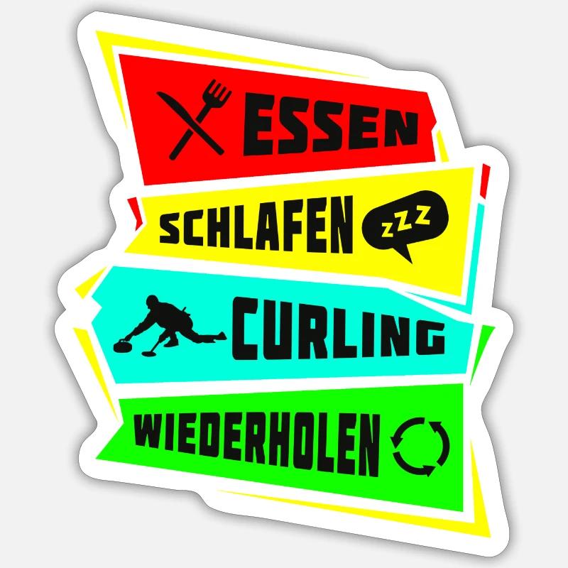 Eating Sleeping Curling Repeat - Sticker size S (10 x 10 cm) - white matte