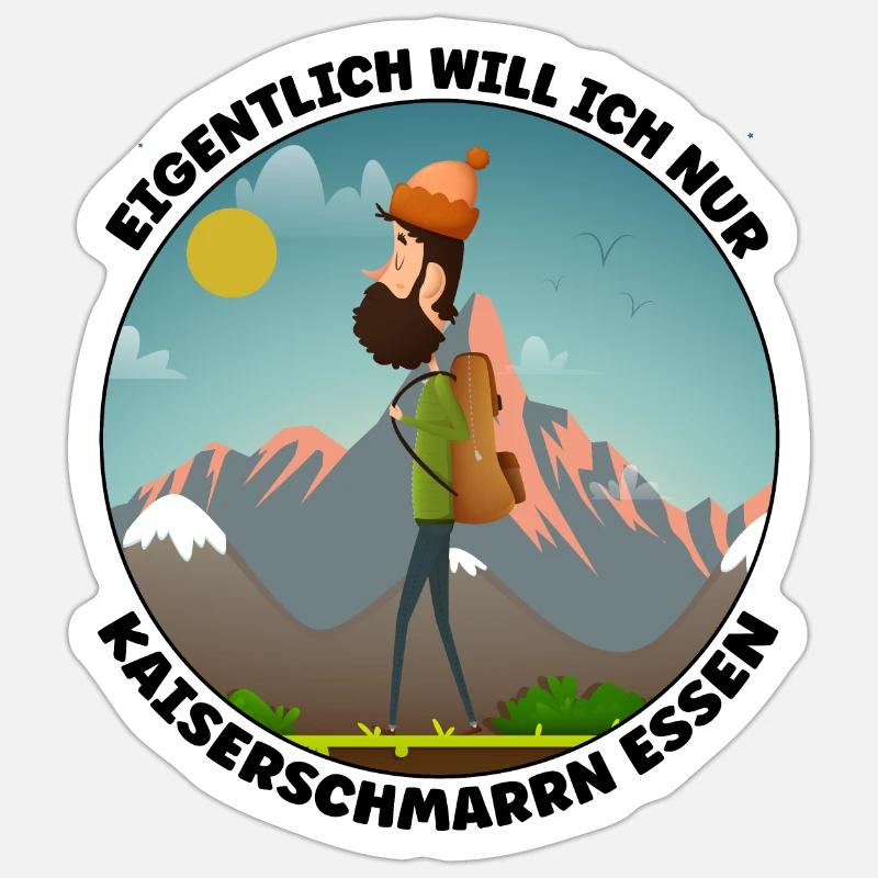 Wandern - eigentlich will ich Kaiserschmarren - Sticker Größe S (10 x 10 cm) - Mattweiß