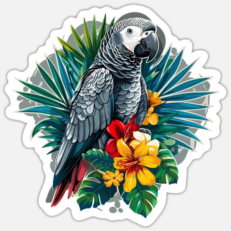 Perroquets gris d’Afrique - Sticker taille S (10 x 10 cm) - blanc mat