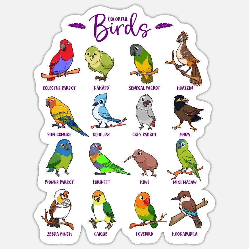 Différents oiseaux de dessin animé Sticker taille S (10 x 10 cm)