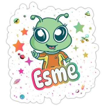 ESME - Beautiful girl name with cute alien - Sticker size S (10 x 10 cm) - white matte - Front