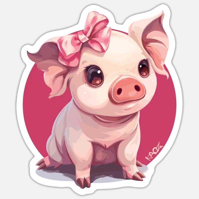 Petit cochon mignon avec nœud - Sticker taille S (10 x 10 cm) - blanc mat