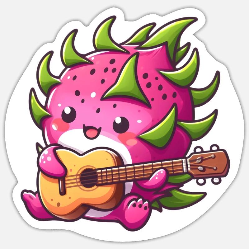 Drachenfrucht spielt Gitarre - Sticker Größe S (10 x 10 cm) - Mattweiß